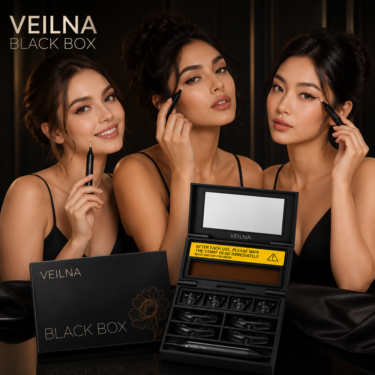 VEILNA™ BLACK BOX - Magnetic Eyelash & Eyeliner Stamp Kit