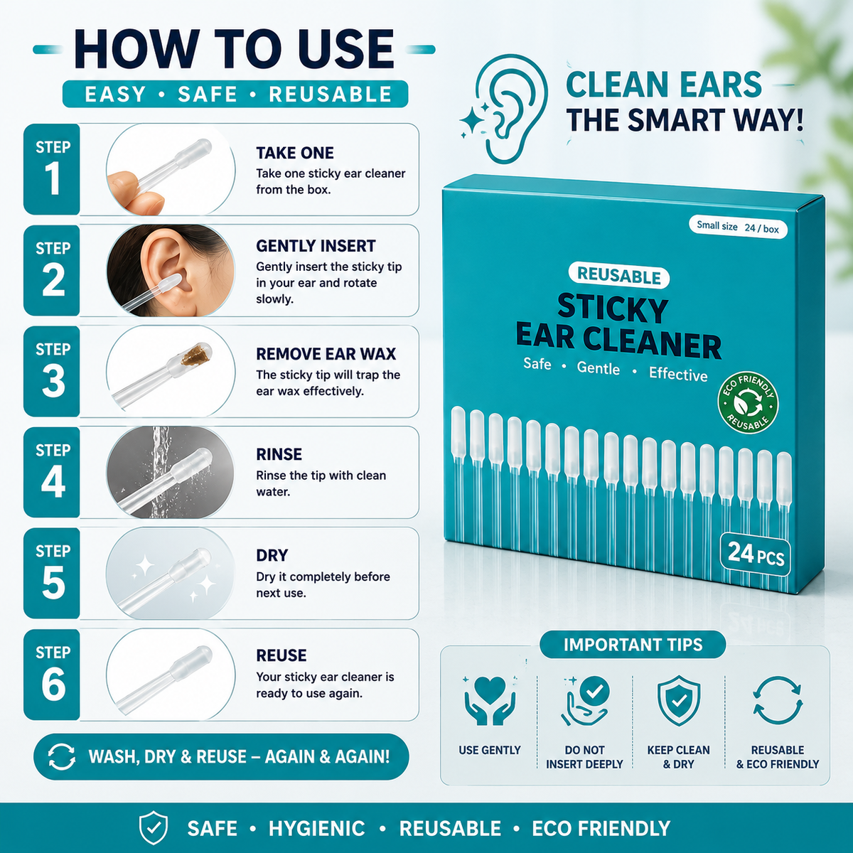 Reusable Sticky Ear wax Cleaner (Pack of 24)